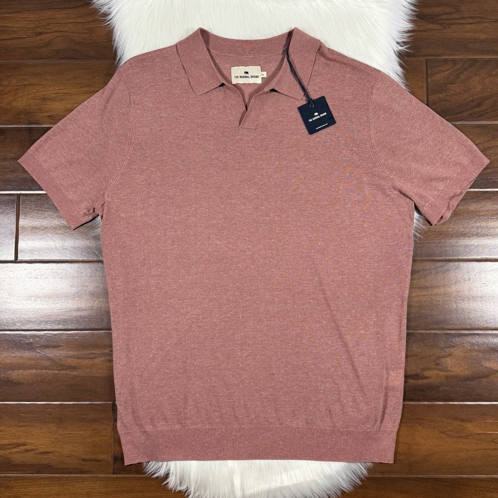 The Normal Brand Men's Size XL Linen Blend Johnny Knit Polo Shirt Short Sleeve